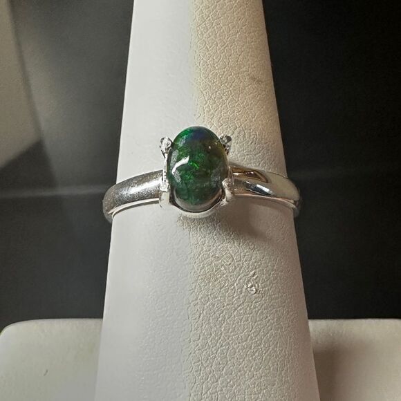 5x7mm cabochon opal solitaire in sterling silver! - Picture 6 of 10